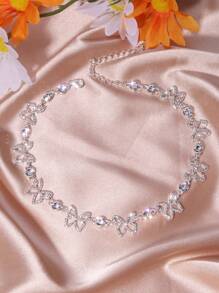 1pc Elegant Fashionable Personalized Rhinestone Hollow Butterfly Necklace, Suitable For Women's Daily, Party, And Event Wear