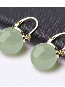 1 Pair Of New Hot-Selling High-End Sterling Silver Ice Earrings, Jade Earrings For Women