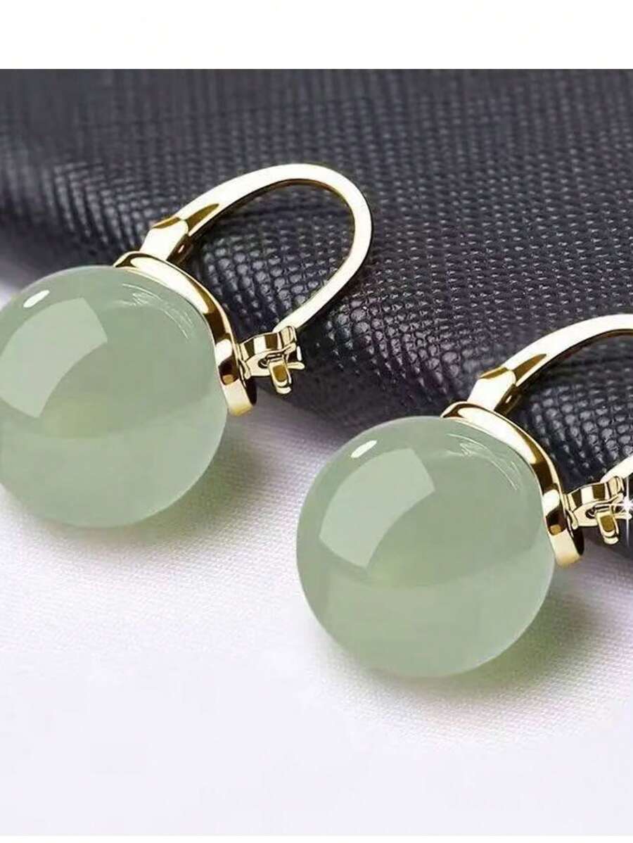 1 Pair Of New Hot-Selling High-End Sterling Silver Ice Earrings, Jade Earrings For Women