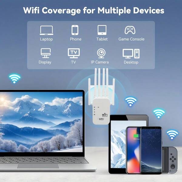 1200/300Mbps WLAN Signal Repeater und Extender - Verstärker zur Verbesserung der Netzwerkreichweite, kompatibel mit führenden Marken, US-Stecker, EU-Stecker, 110V-240V, Netzwerksignal Verstärker | Moderner kabelloser Repeater | Strapazierfähiges weißes Gehäuse