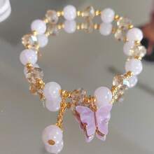 3pcs Random Mixed Color Fashionable Bohemian Style Crackle Glass Butterfly Bracelets, Suitable For Daily Wear, Best Gift For Women