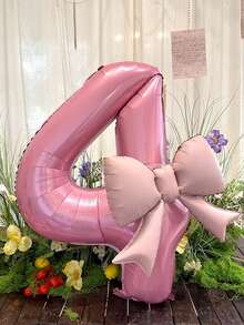 2 件/套 40 英寸粉色数字气球带蝴蝶结气球生日派对装饰周年纪念装饰 - 粉色 - 查看 9