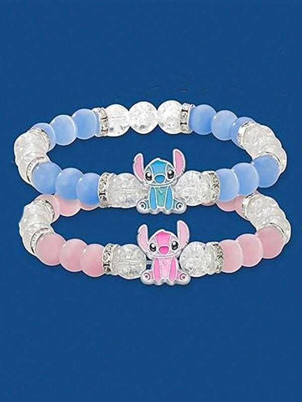 1/2 Stücke Disney farbenfrohe Armreifen mit Edelsteinen, Stitch Armreifen, als Geschenk für beste Freundinnen oder Mädchen, Geschenke zum Schulanfang, Partygeschenke, geeignet für den täglichen Gebrauch