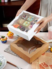 5件/10件 返校透明波浪窗口纸杯蛋糕/松饼盒、糕点盒、雪花蛋糕盒、烘焙包装盒、蛋糕盒、白纸板烘焙包装盒 - 彩色 - 查看 12