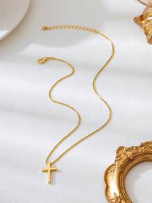1pc Fashionable Minimalist Bestselling Gold Cross Pendant Necklace For Women, Suitable For Daily Wear, Festivals, Parties