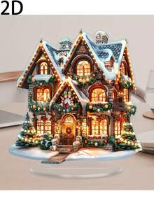 Holiday, Festive Charming Gingerbread House Christmas Table Display - Acrylic, Multi-Purpose Holiday Decoration, With Base, Table Decorations, Table Decorative Ornaments Holiday Ornaments