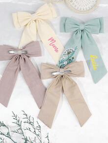 1 件定制花卉蝴蝶结印花名字刺绣涤纶丝带蝴蝶结发夹，适合女孩个性化名字发饰蝴蝶结花朵刺绣蝴蝶结优雅蝴蝶结刺绣发夹，适合日常发饰礼物（返校）