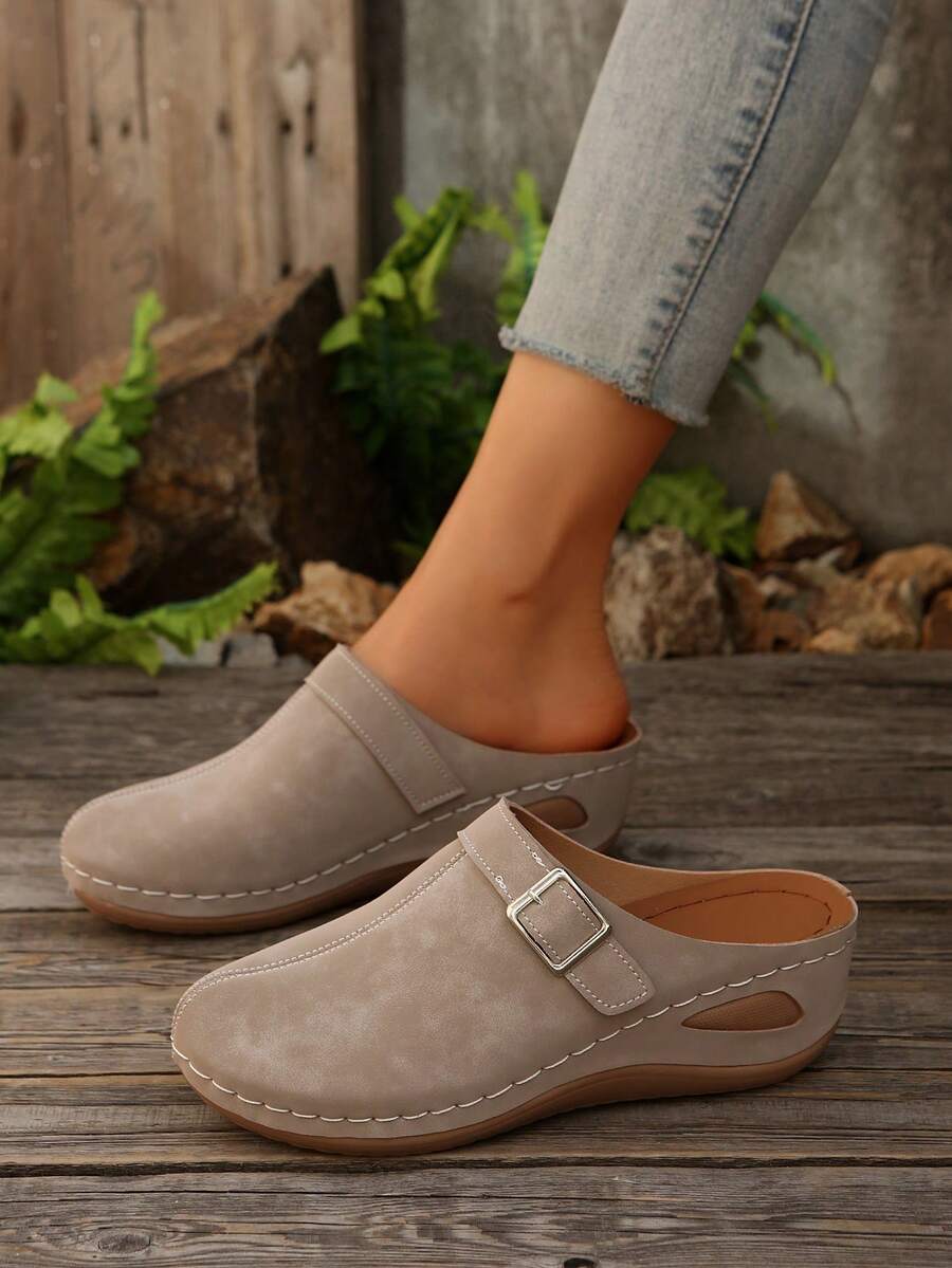 Mules Slip-On com Plataforma Elegantes e Fashion para Mulheres, Slides com Sola Macia e Confortável para Primavera/Outono, Adequados para Casa, Caminhada, Deslocamento, Saltos Anabela