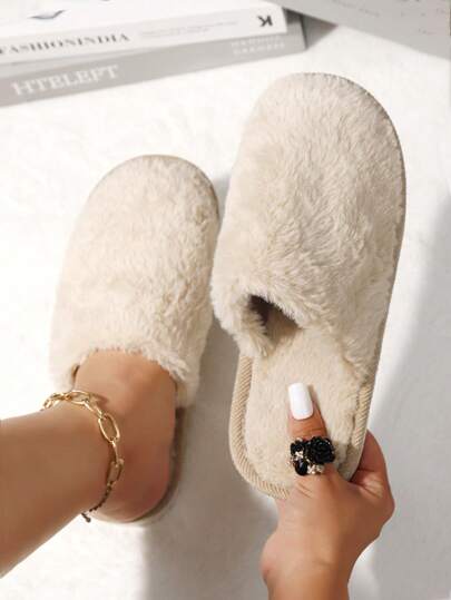 Fall/Winter Women's Fashionable Autumn Brown Fluffy Fluffy Slip-On Slippers, Silent Indoor Bedroom Slippers, Comfortable Warm House Slippers