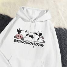 Women's Spotted Cow Print Sweatshirt, Street Hoodie, Breathable, Warm Pullover, Cute Sportswear, Autumn, Winter