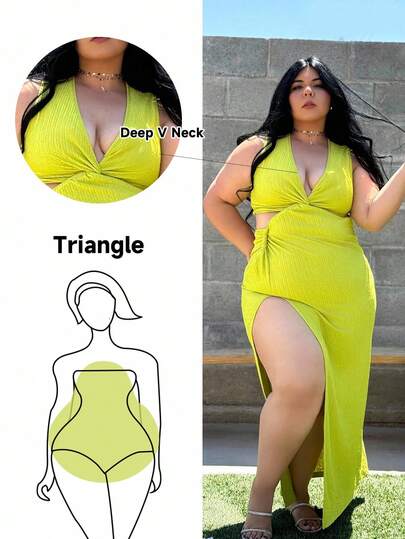 Truni 大码女装春夏纯色纹理面料腰部镂空扭纹高开衩性感长裙，海滩度假