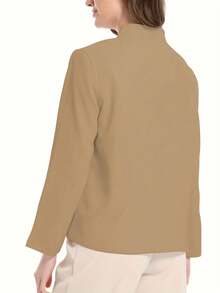 女士休闲通勤双排扣纯色西装开衫，长袖，秋冬季 - 卡其色 - 查看 5