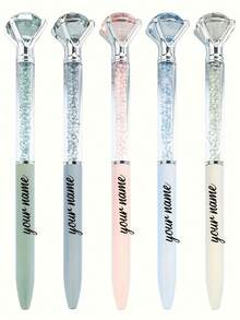 Bolígrafo de cristal con logotipo de texto personalizado, bolígrafo de cristal giratorio de colores, adecuado para la escuela, suministros de oficina, bodas, cumpleaños, regalos del Día de San Valentín, para útiles escolares, regreso a la escuela, decoración de oficina - Color Morandi - Ver 3