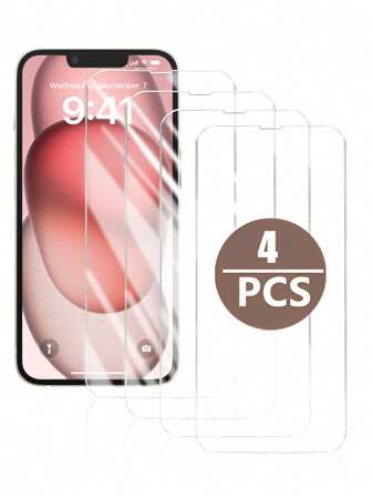 4pcs Compatible With IPhone11/12/13/14Pro Max/15Pro Max/16/16Pro/16Plus/16Pro Max/16e High Definition Tempered Glass Screen Protector, 9H Hardness, Transparent, Scratch-Resistant, Anti-Drop, Waterproof Shockproof Anti-Fingerprint Full Cover