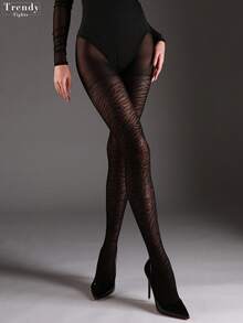 [DazzleLegs] 1 chiếc quần tất bó sát màu đen 50D, quần tất dệt jacquard cổ điển gợi cảm, quần legging mỏng giúp thon gọn cho nữ, họa tiết sọc hổ và răng cưa, độ co giãn cao, phù hợp cho mọi mùa. - màu đen - Xem 5