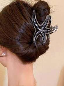 1 件夏季波西米亚风格海星发夹，镶嵌人造珍珠，大号 11 厘米发夹，优雅奢华时尚小众设计女士发饰，百搭海滩配饰美容发夹秋季配饰 - 彩色 - 查看 10