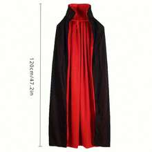 120cm/140cm/150cm Halloween Double-Layer Black And Red Cape Cloak, With Hood And Stand-Up Collar Style, Vampire Death Cosplay Cloak, Halloween Party Decoration, LARP Party Supplies, Stage Performance Accessory Decoration