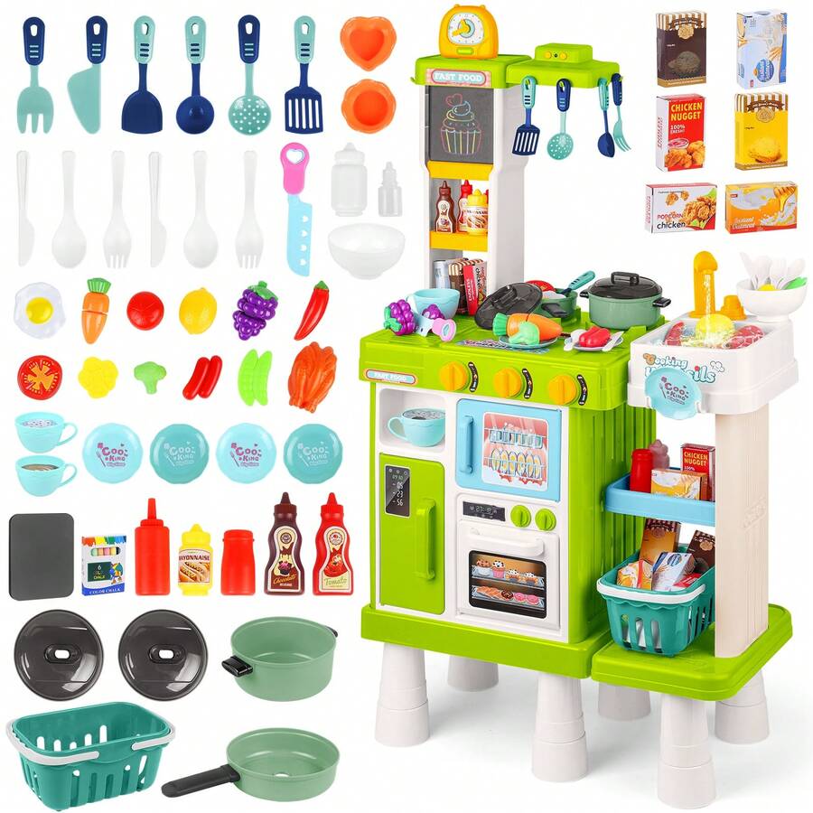Kids Play Kitchen Set Pretend Cooking Toy With Accessories  Educational Kitchen Playset - Green - View 1