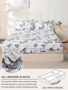 1 件蝴蝶印花床单、床上用品、床笠、床垫套、柔软舒适床上用品，适用于卧室床垫保护套床笠，可机洗