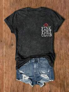 女装夏季大码字母花朵印花休闲简约复古街头风日常风短袖圆领宽松大码T恤上衣女装夏季大码纯棉日常街头风上衣可爱大码T恤女装清凉街头风上衣