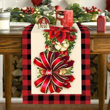 1 pièce/270 pièces Chemin de table de Noël, design nœud rouge et floral, en polyester, 35x181cm, pour fête de Noël à la maison, rassemblement, restaurant et décoration de table de salle de séjour, décoration de table à manger intérieure et extérieure, décoration de chambre, décoration de maison, cuisine, style décoratif, décoration de cuisine, décoration de chambre, décoration de Noël, décoration de salle de séjour