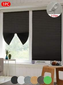 1pc Solid Color Self-Adhesive Blackout Pleated Window Curtain - Cordless Modern Design, No Drilling Required, Easy Installation, Privacy Protection For Bedroom, Durable Waterproof Fabric, Suitable For Bedroom, Living Room, Kitchen, Etc.