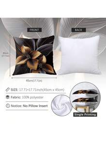 MEMNUN 1 Stück/2 Stück 45*45cm/50*50cm Schwarz & Gold Blumen- und Blattmuster Kissenbezug, Polyester Dekorativer Kissenbezug für Zuhause, Sofa, Schlafzimmer, Auto, geeignet für täglichen Gebrauch oder hochwertige minimalistische Dekoration [einseitig Muster, ohne Kissenfüllung]