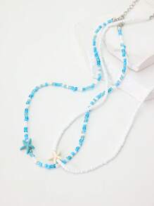 2 peças de colar gargantilha com pingente de estrela do mar e tartaruga, estilo boêmio, vintage, conjunto de joias para mulheres, presente ideal para amigos