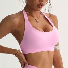 Women's High Impact Sports Bra, Supportive Camisole Top, Seamless Fitness Activewear, Yoga Bra - Pink - View 12