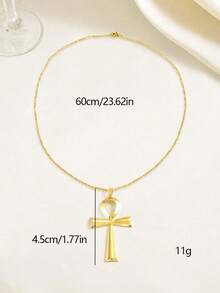 1Pc Fashion Minimalist Creative Ancient Egypt Ankh Cross Pendant Necklace Suitable For Women's Daily Wear - Multicolor - View 3