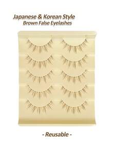 Rikuaild 5 Pairs Cartoon Style False Eyelashes, Brown, Anime Style, Very Natural Like Mink Lashes, Lightweight & Soft, Transparent Band, Reusable - Lông mi Manga nhọn - Xem 5