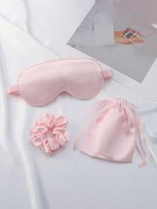 Satin Sleep Eye Mask Set, Silk Satin Sleep Mask, Hair Scrunchie, Blackout Eye Mask, Blindfold, Bridesmaid Gift, Pink. Silk Satin Sleep Mask, Pink Sleep Mask, Blackout Eye Mask, Unisex, Soft Breathable Blindfold, Travel, Bridesmaid Gift, Home Decor, Suitable For Bedroom, Travel, Office, School, Back To School - Multicolor - View 3