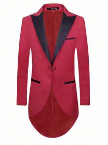 男士优雅撞色尖领燕尾服西装外套，适合派对穿着