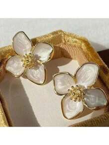 1 Pair Of Fashionable Hibiscus French Retro Hong Kong Style Glazed Red Flower Earrings, Versatile Flower Earring Accessories, Flower Earrings, Women's Daily Accessories For Valentine's Day