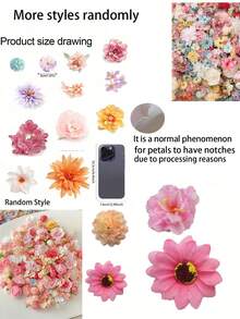 100pcs Mini Silk Flower Heads, Small Pink Fake Rose & Daisy, Bulk, Suitable For Crafts, Artificial Flower Scattering, Sunflowers, Wedding Hair Clips, Dress Decor - Multicolor - View 8