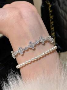 1pc Stainless Steel Floral Bubble Bracelet With Zirconia Crystals, Delicate Jewelry, Luxury Feel For Women