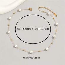 1 Fashionable, Luxurious And Elegant Imitation Pearl Necklace, High-Quality Strong Light Pearls, Small Gold Beads Embellishment, Elegant High-End Necklace, Suitable For Banquets, Daily Gatherings, Holiday Parties, Travel, Wearing, Holiday Gifts