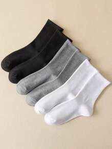 3/6 pares de meias femininas de cano médio, sólidas, para uso diário, meias de outono