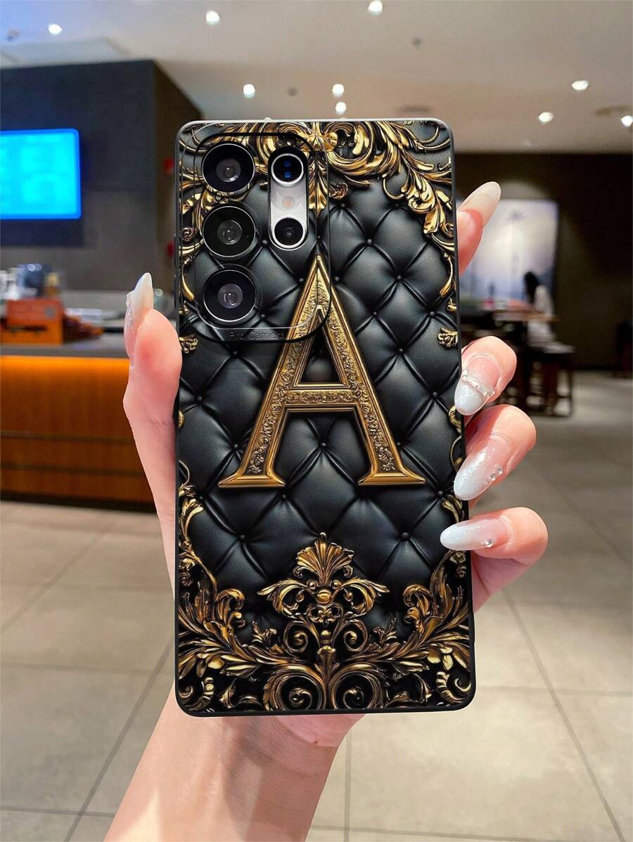 New Letter A Pattern Matte Texture Phone Case, Anti-Fall Anti-Scratch Anti-Fingerprint Black TPU Soft Shell, Camera Lens Protection Compatible With Samsung, Redmi, OPPO, VIVO Waterproof Shockproof