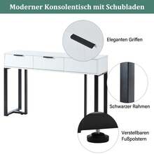 Modern Console Table With Drawers, Gold-Colored Frame, Adjustable Foot Pads And Elegant Handles (White + Gold) - 黑色+白色+中密度纖維板 - 查看 9