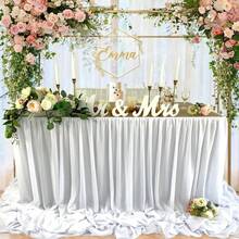 Váy bàn vải mỏng màu trắng thanh lịch 6/9ft - Khăn trải bàn polyester siêu dài cho đám cưới, sinh nhật, tiệc mừng trẻ em | Đa năng, hoàn hảo cho bàn tiệc tình nhân và bánh ngọt, thêm nét sang trọng cho mọi sự kiện, trang trí bàn tiệc cưới - trắng - Xem 7
