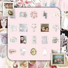 50pcs Kawaii Ballet Style Pink & White Decorative Stickers, Minimalist Korean Style, Suitable As Calendar, Mirror, Scrapbooking Stickers, School Supplies,Back To School