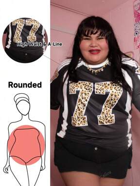 Enliva Camiseta holgada de manga raglán con cuello redondo y estampado de leopardo y números para mujer de talla grande, estampado de guepardo para verano