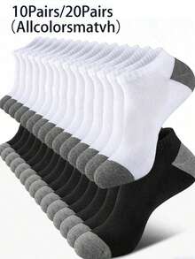 10/20 Pairs Black & White Unisex Thin Invisible Ankle Socks, Moisture Wicking Contrast Color Sports Casual Short Socks, Summer