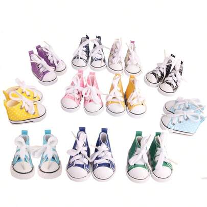 MSYO 1双5.5厘米娃娃鞋，帆布运动鞋，时尚纯色/波点运动鞋，适合14英寸重生娃娃，是学生、节日和派对的绝佳礼物