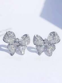 2pcs Elegant Shiny Bow Stud Earrings For Women, Best Choice For Daily Outfit And Party Dress