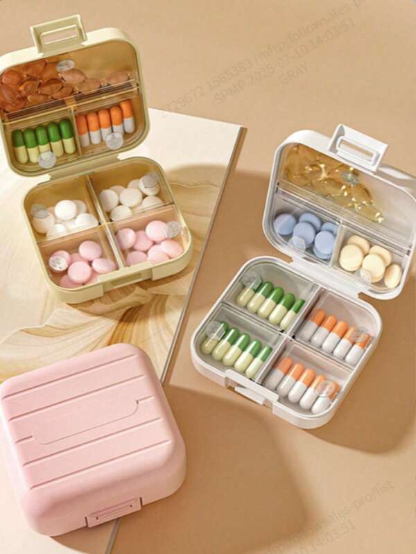 1pc 7-Grid Portable Travel Mini Pill Organizer Box, Waterproof Moisture-Proof Pill Storage Container, Suitable For Storing Pills, Rings And Other Small Items At Home