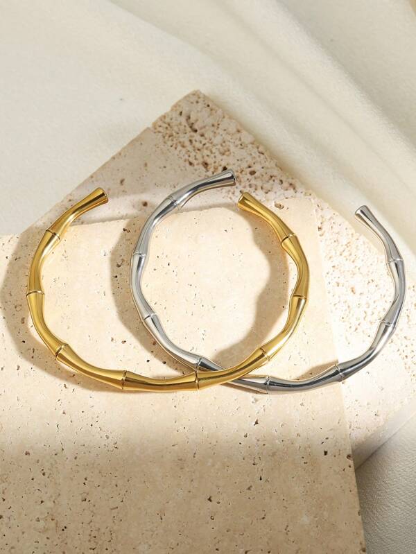 1 pieza Brazalete brazalete de acero inoxidable chapado en oro de 18K con nudo de bambú liso, impermeable y resistente al desvanecimientotant, adecuado para el uso diario de las mujeres