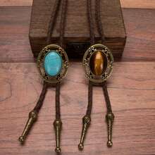 1pc Minimalist Retro PU Leather Bolo Tie, Adjustable Unisex Long Necklace Personalized Bolo Tie - Multicolor - View 1