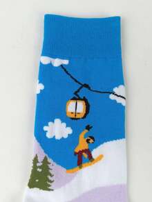 1 par de calcetines tipo tripulación con diseño lindo y divertido de esquí/snowboard para mujeres y hombres, cómodos para uso diario, deportes y fiestas en primavera, verano y otoño, un buen regalo para amigos, familia y parejas - Multicolor - Ver 4